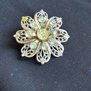 VTG Delicate Silver tone Metal and rhinestone flower brooch. AS IS
